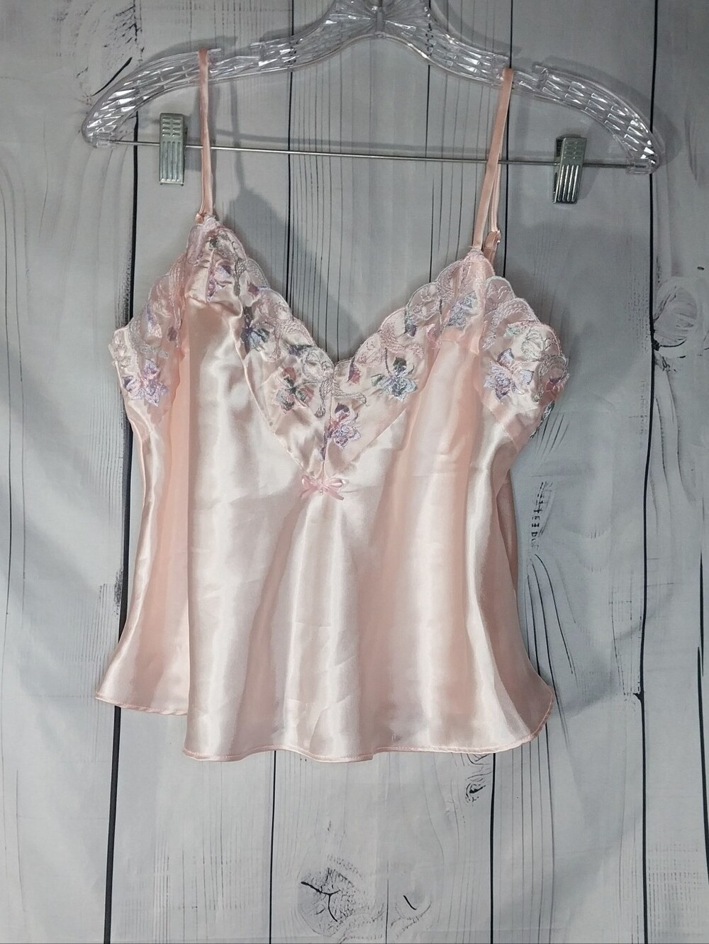 Shirley of Hollywood Vintage Coquette Y2K Silky Pink Lace Trim Camisole Top